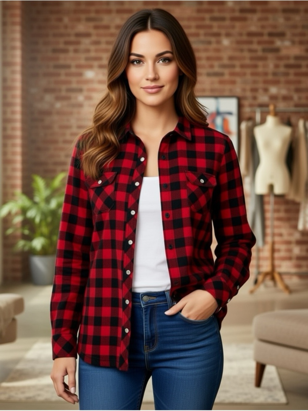 BC Clothing Jacket Pearl Snap Shirt Fleece Lined Red Black Checkered Womens Smal